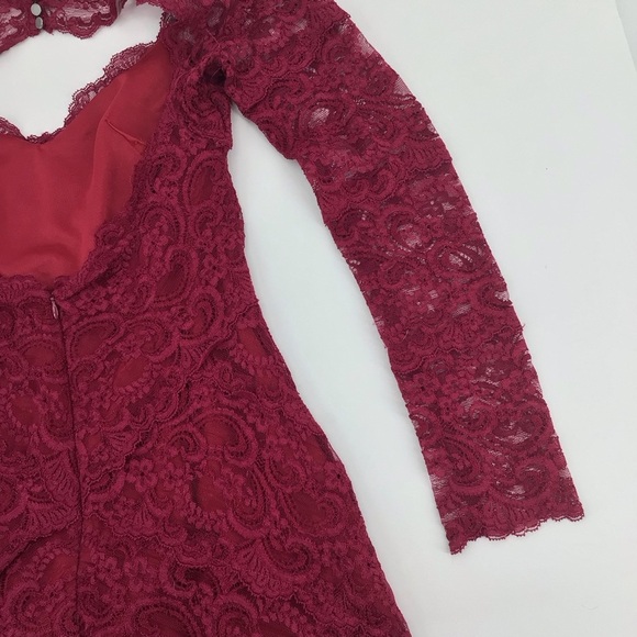 Nicole Miller Lace Sheath Long Sleeve Burgundy Dress Size Small - Picture 7 of 11